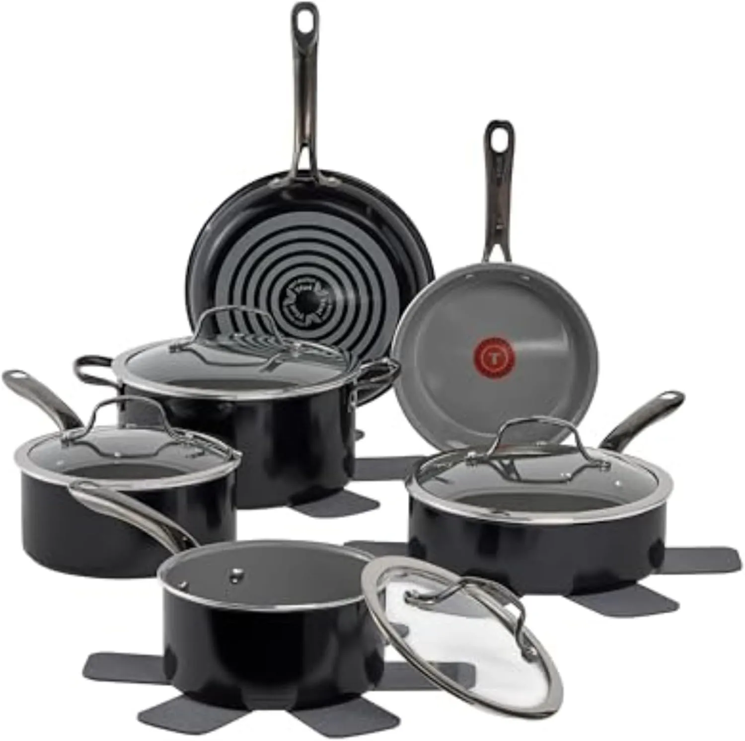 T-fal Preserve Ceramic, Ceramic Non Stick Cookware Set 13 Piece, Oven Broiler Safe 350F, Kitchen Set w/Frying Pans, Saucepans, Sautepan, Dutch Oven, Lids, Pan Protectors, Pots and Pans Set, Black