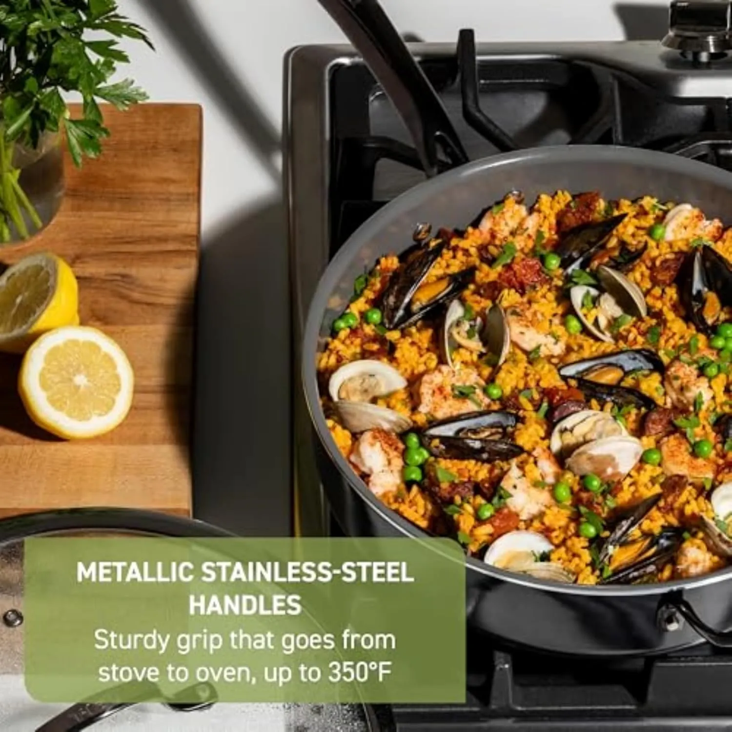 T-fal Preserve Ceramic, Ceramic Non Stick Cookware Set 13 Piece, Oven Broiler Safe 350F, Kitchen Set w/Frying Pans, Saucepans, Sautepan, Dutch Oven, Lids, Pan Protectors, Pots and Pans Set, Black