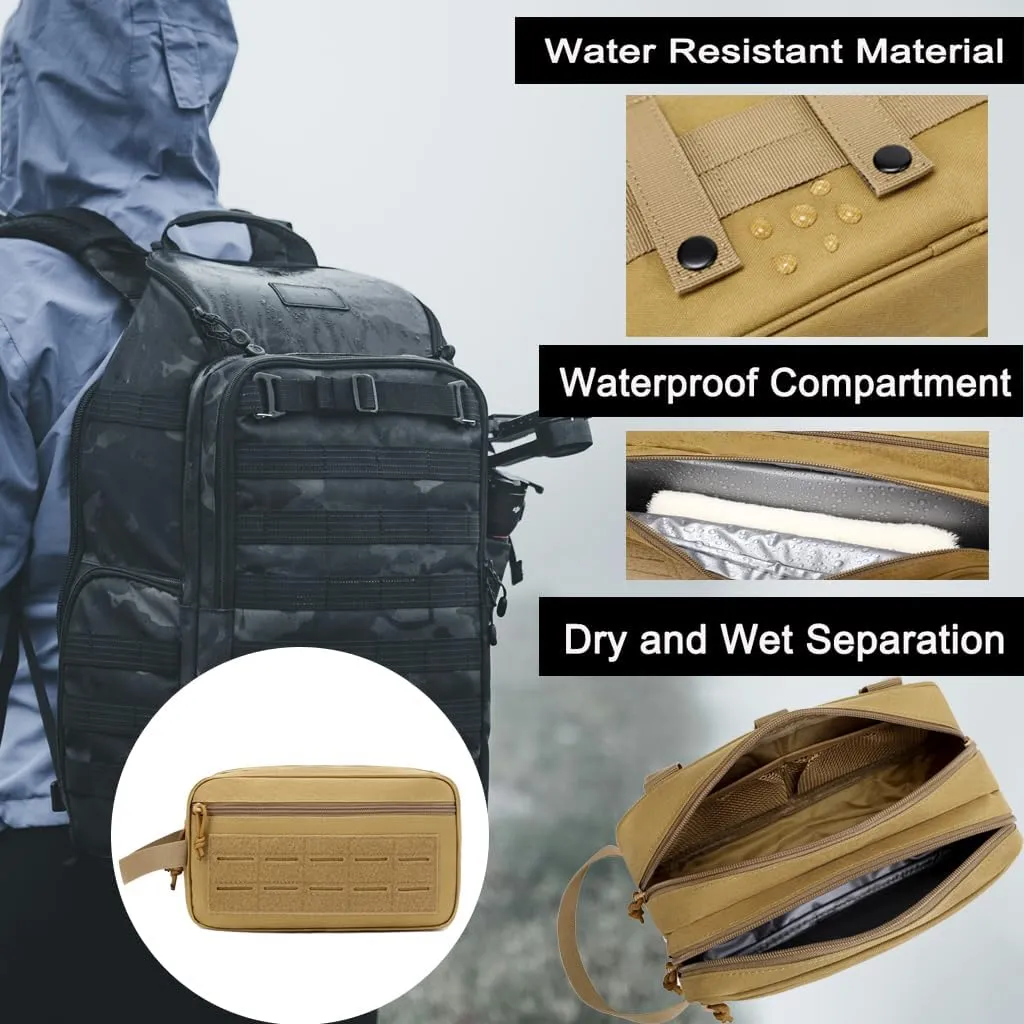 Tactical Toiletry Bag for Men – MOLLE Dopp Kit with Dry/Wet Separation, Large Capacity, Water-Resistant Travel Shaving Bag with U.S Patch & T-Mount MOLLE Clip (BCP)