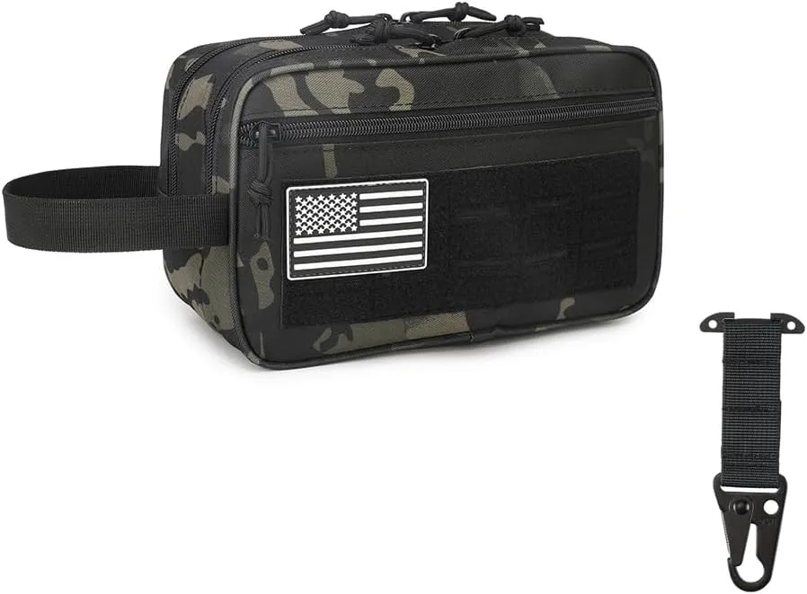 Tactical Toiletry Bag for Men – MOLLE Dopp Kit with Dry/Wet Separation, Large Capacity, Water-Resistant Travel Shaving Bag with U.S Patch & T-Mount MOLLE Clip (BCP)