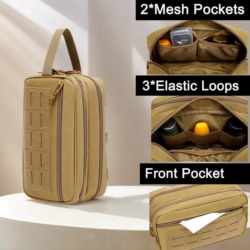 Tactical Toiletry Bag for Men – MOLLE Dopp Kit with Dry/Wet Separation, Large Capacity, Water-Resistant Travel Shaving Bag with U.S Patch & T-Mount MOLLE Clip (OD)