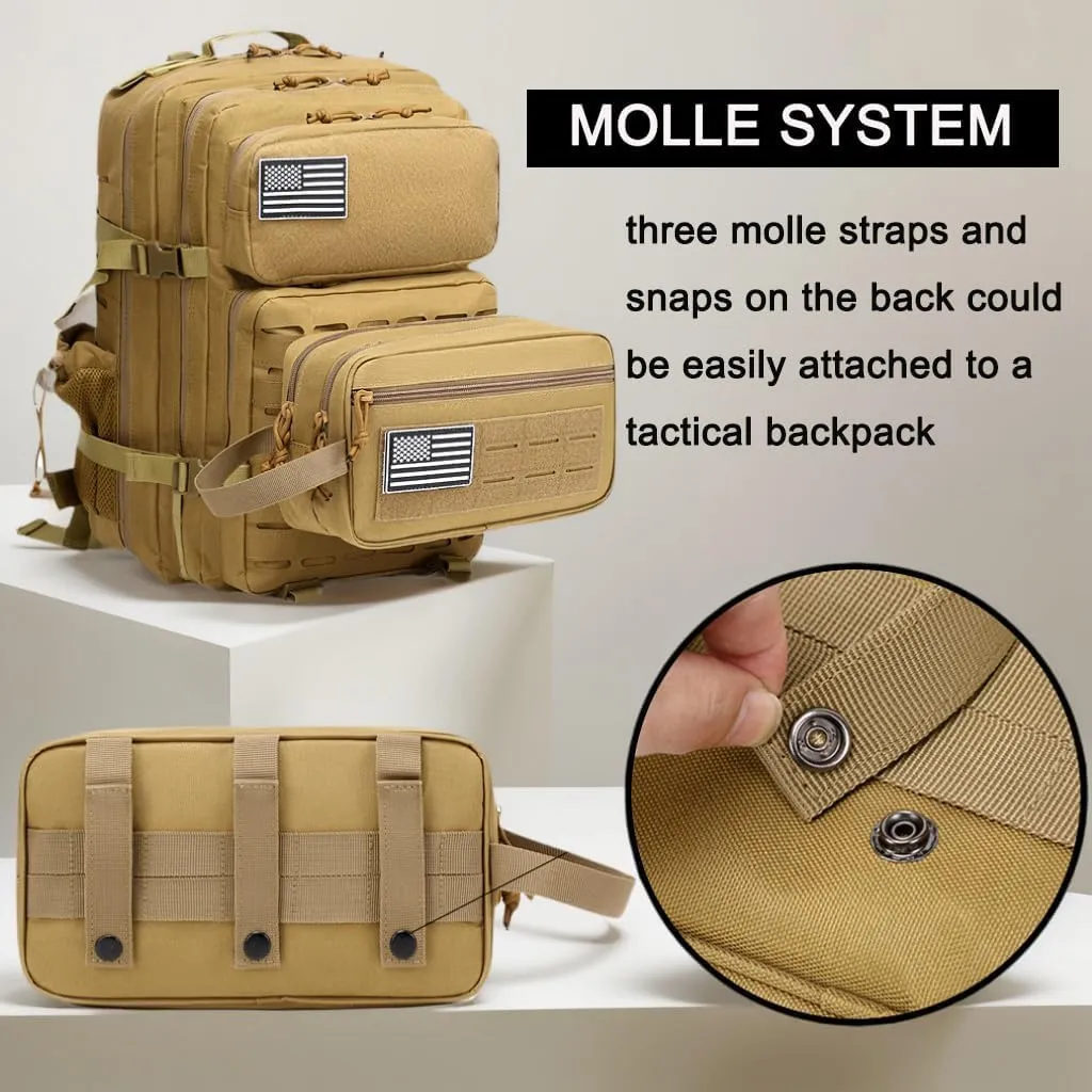 Tactical Toiletry Bag for Men – MOLLE Dopp Kit with Dry/Wet Separation, Large Capacity, Water-Resistant Travel Shaving Bag with U.S Patch & T-Mount MOLLE Clip (OD)