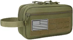 Tactical Toiletry Bag for Men – MOLLE Dopp Kit with Dry/Wet Separation, Large Capacity, Water-Resistant Travel Shaving Bag with U.S Patch & T-Mount MOLLE Clip (OD)