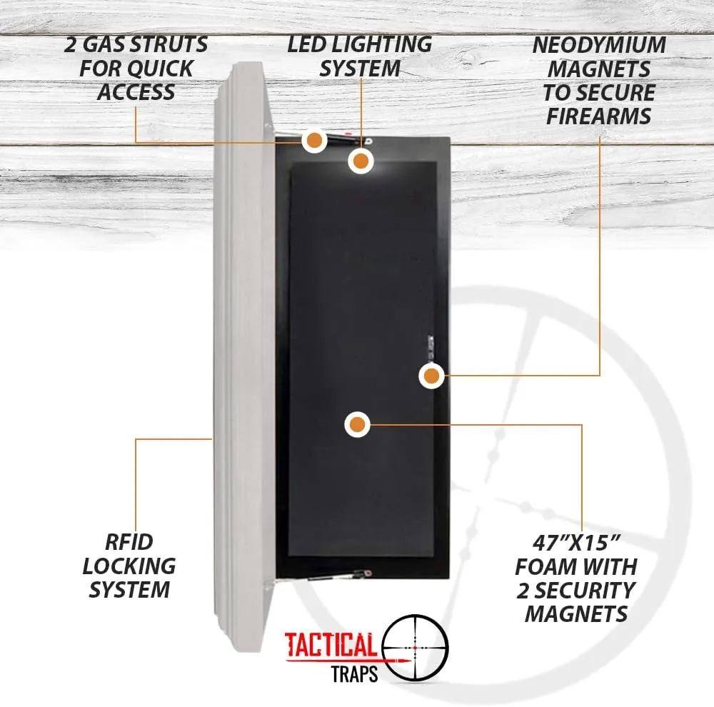 Tactical Traps - Mirror MAX Storage with Secured Door - 47.5” x 19.5” - Storage with RFID Lock and Safe & Unseen Compartment - Dark Walnut