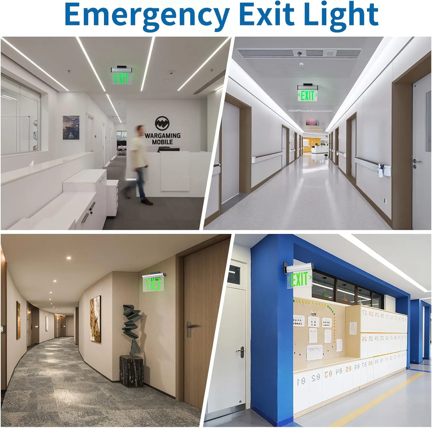 TANLUX Green Exit Signs for Business, Double Sides LED Edge Lit Exit Sign, UL 924, Hardwired Emergency Exit Lights with Battery Backup, Aluminum Housing with Rotating Acrylic Mirror Panel, 2 Pack