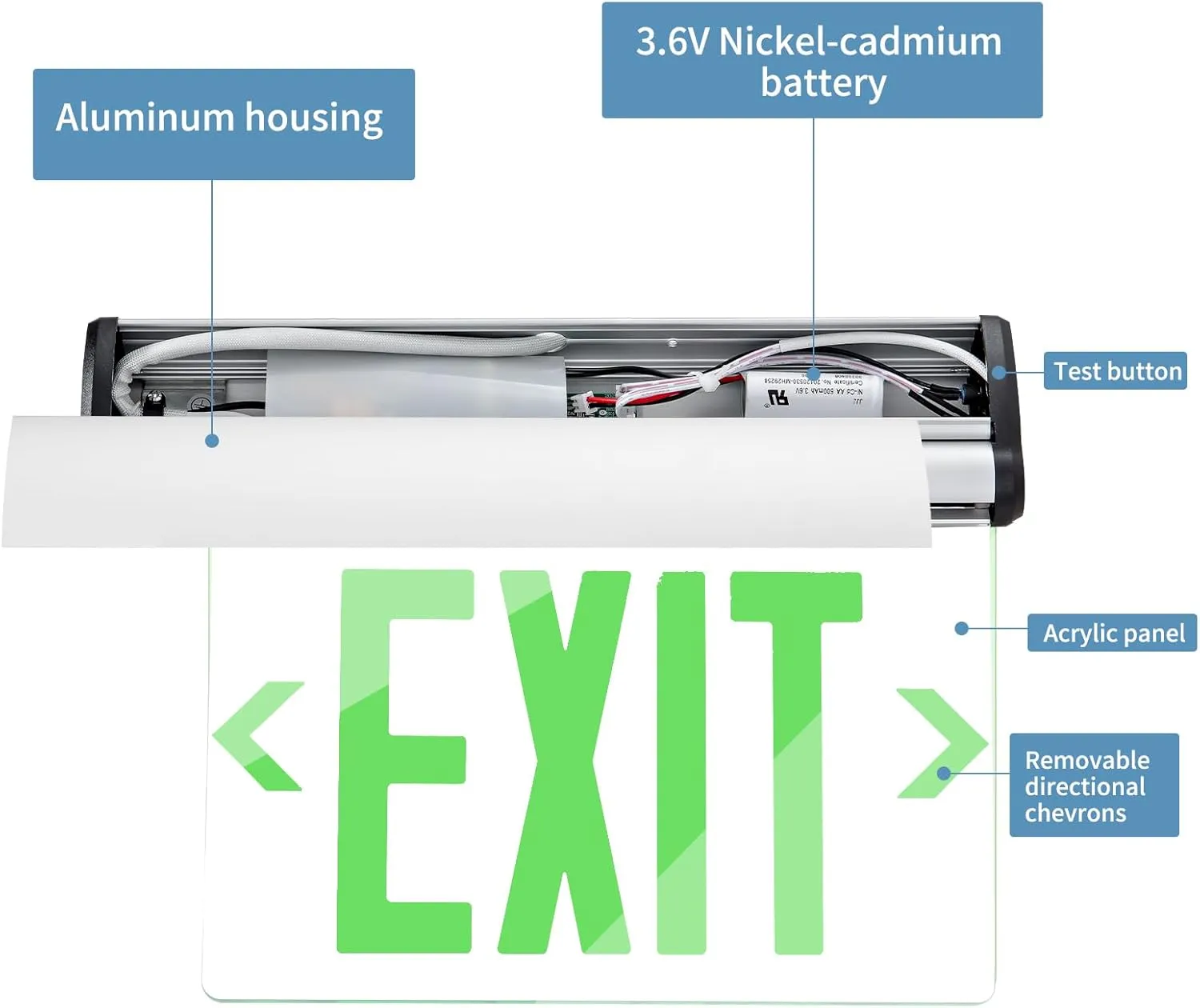 TANLUX Green Exit Signs for Business, Double Sides LED Edge Lit Exit Sign, UL 924, Hardwired Emergency Exit Lights with Battery Backup, Aluminum Housing with Rotating Acrylic Mirror Panel, 2 Pack