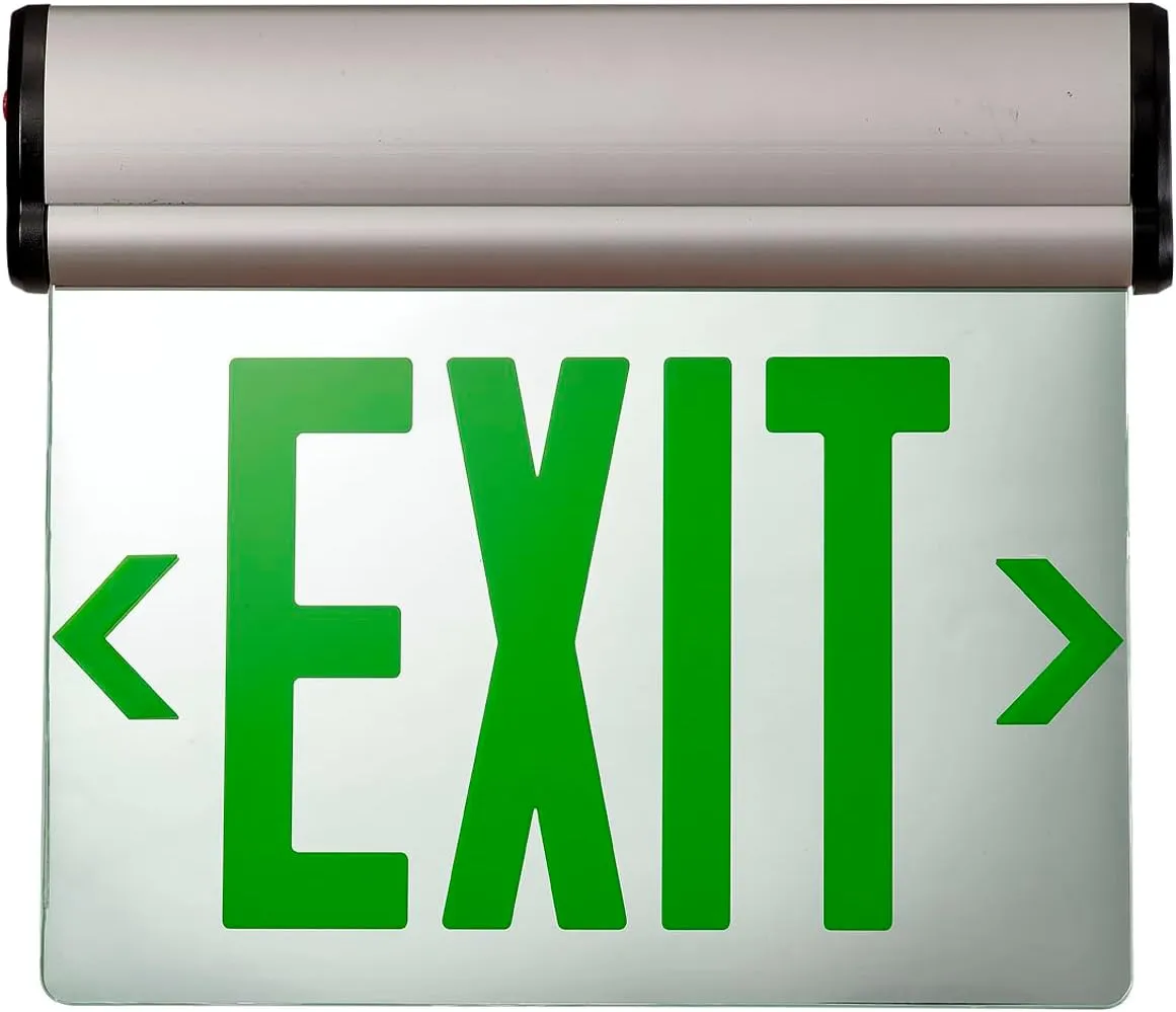 TANLUX Green Exit Signs for Business, Double Sides LED Edge Lit Exit Sign, UL 924, Hardwired Emergency Exit Lights with Battery Backup, Aluminum Housing with Rotating Acrylic Mirror Panel, 2 Pack