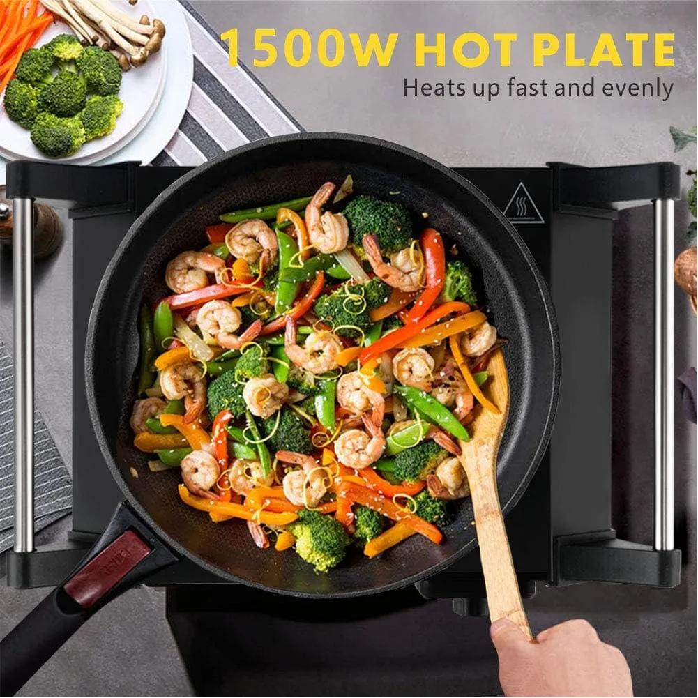 Techwood Hot Plate Portable Electric Stove 1500W Countertop Single Burner with Adjustable Temperature & Stay Cool Handles, 7.3” Cooktop for Dorm Office/Home/Camp, Compatible for All Cookwares
