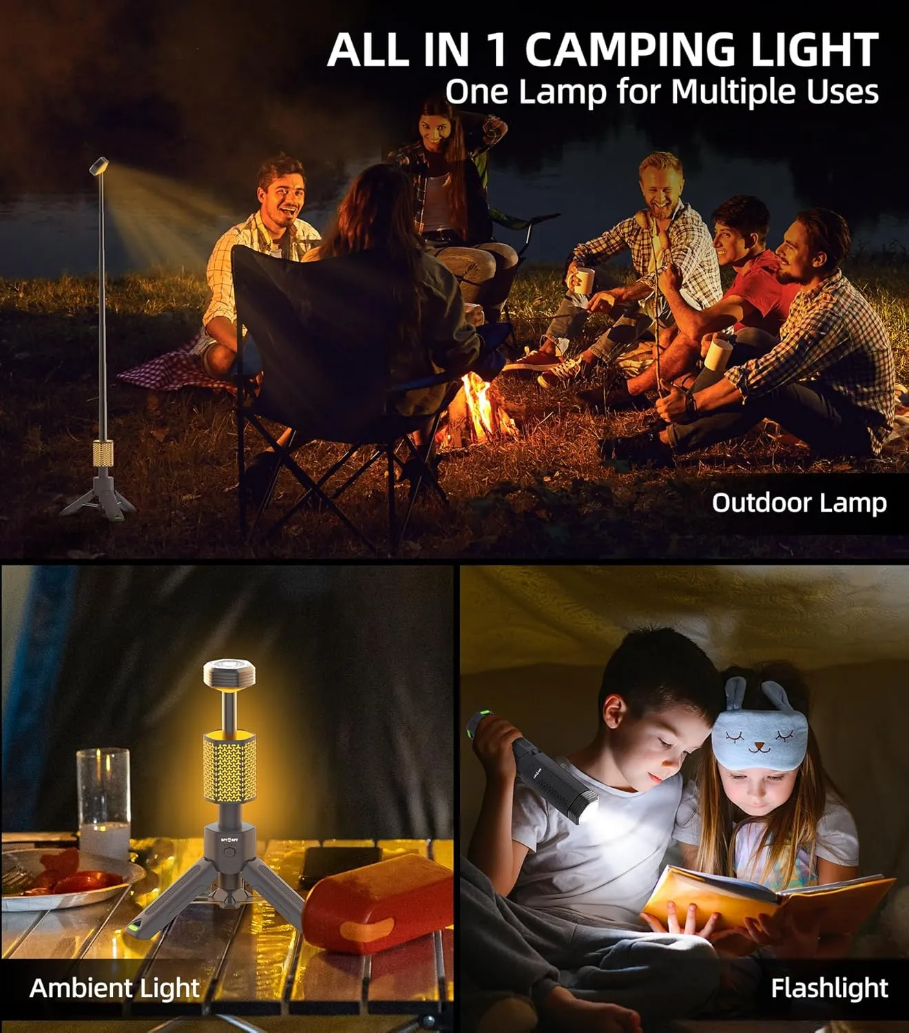 Telescopic Camping Light, Portable Collapsible Magnetic Camp Lantern Rechargeable,10500mAh Telescoping IP67 Waterproof Flashlights, Outdoor Gear for Emergency, Camping, Hiking (Gray)