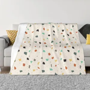 Terrazzo Tile Confetti Modern Style Earth Tones 60"X50" Flannel Blanket - 100% Soft Polyester, Lightweight and Warm, Suitable for Families, Camping, Travel