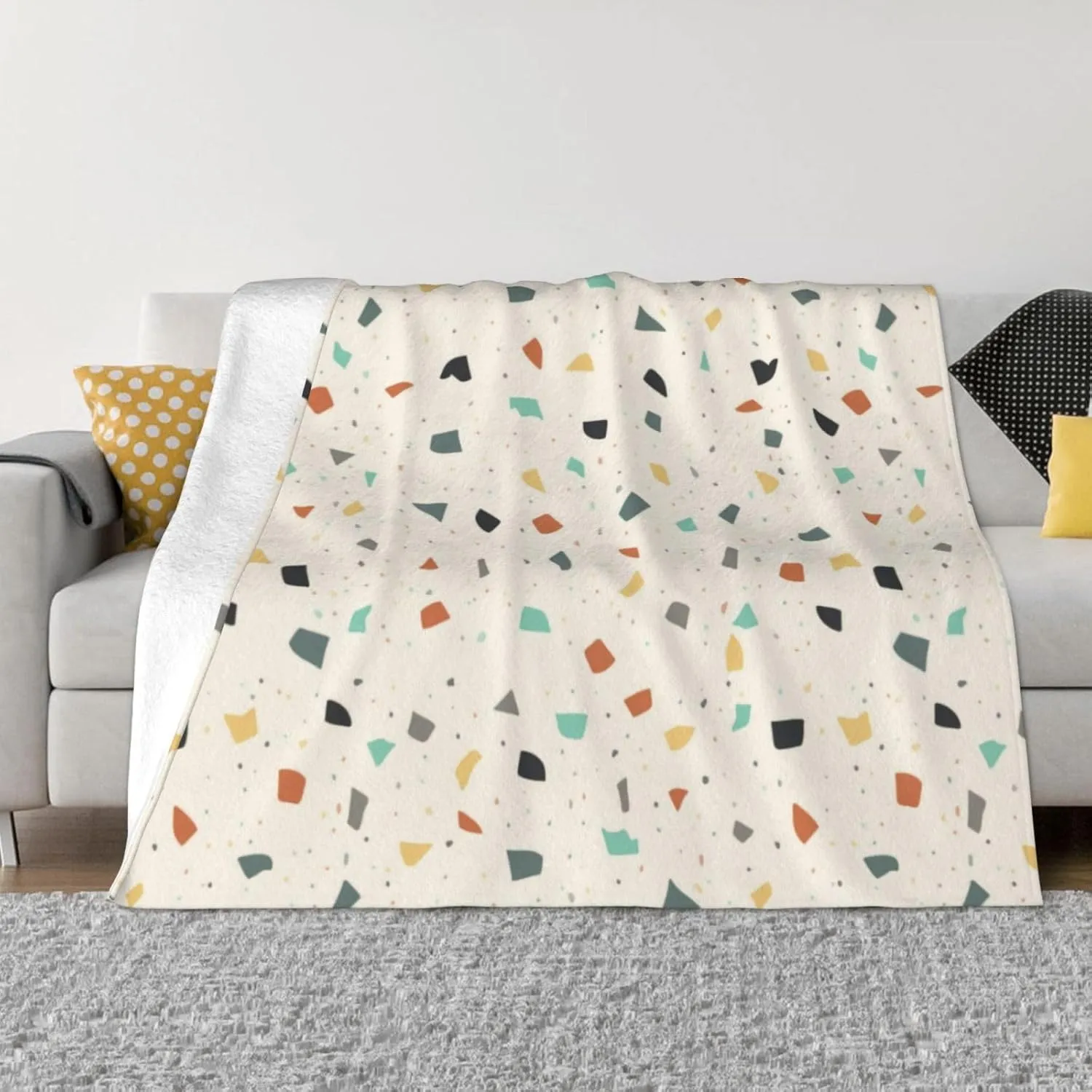 Terrazzo Tile Confetti Modern Style Earth Tones 60"X50" Flannel Blanket - 100% Soft Polyester, Lightweight and Warm, Suitable for Families, Camping, Travel