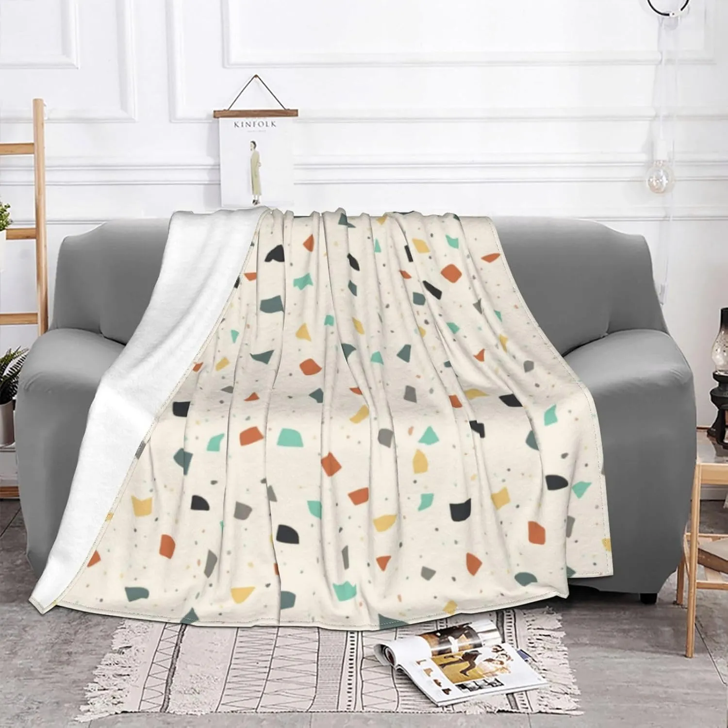 Terrazzo Tile Confetti Modern Style Earth Tones 60"X50" Flannel Blanket - 100% Soft Polyester, Lightweight and Warm, Suitable for Families, Camping, Travel