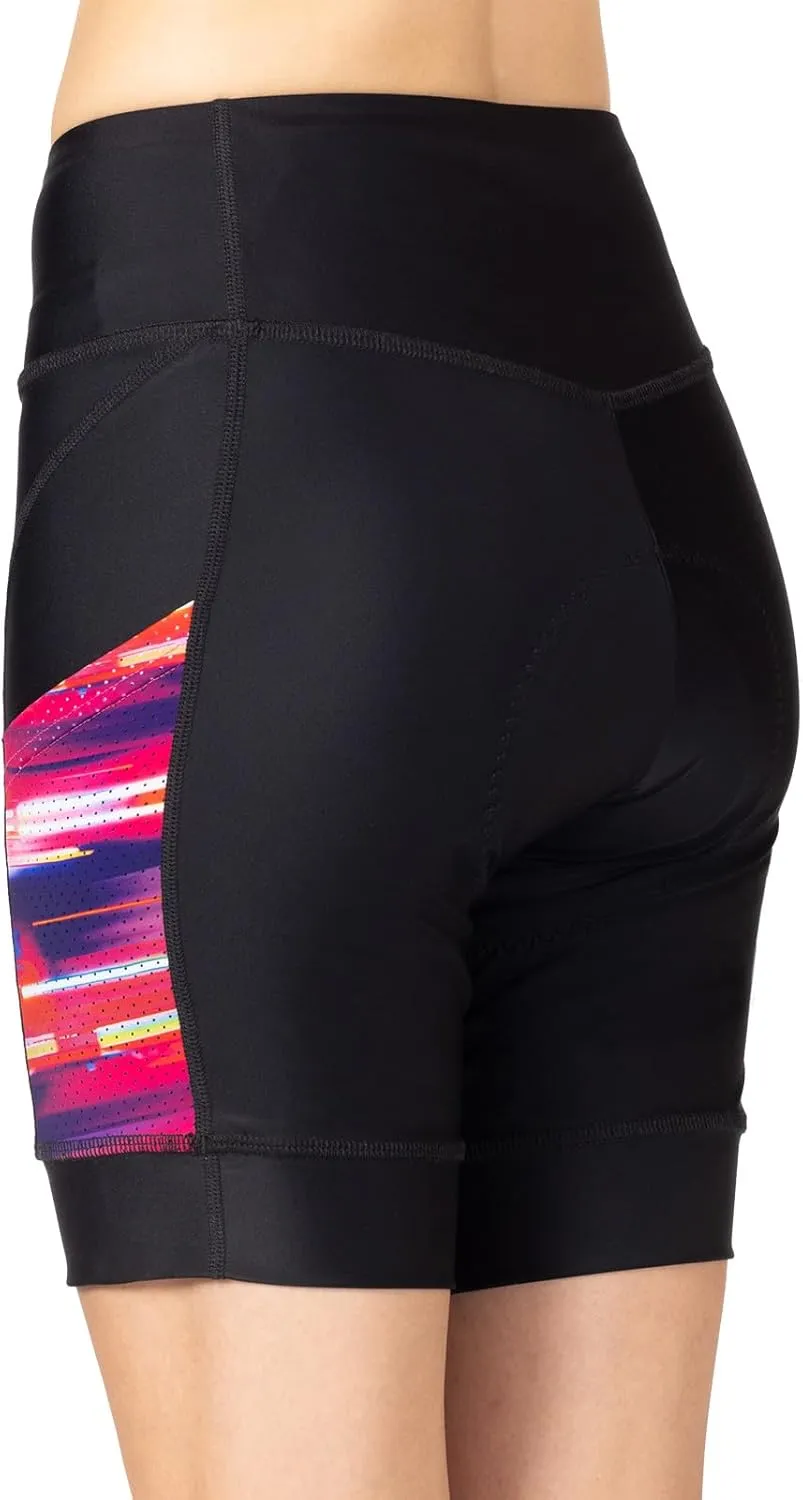 Terry Bike Shorts Women Padded Cycling Shorts, Soleil Short UPF 50  Summer Compression Shorts for Women, Hi-Vis Prints