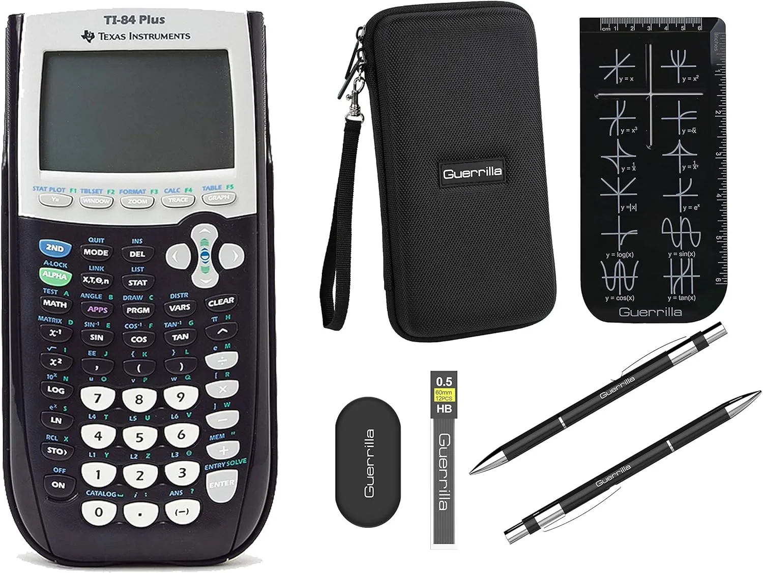 Texas Instruments TI-84 Plus Graphing Calculator   Guerrilla Zipper Case   Essential Graphing Calculator Accessory Kit (Black)