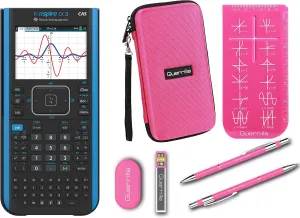 Texas Instruments Ti Nspire CX II CAS Graphing Calculator   Guerrilla Zipper Case   Essential Graphing Calculator Accessory Kit, Black (Pink)