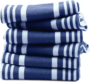 Texas Linen Co. American Stripe Kitchen Towels 100% Cotton Pack of 6, Highly Absorbent Quick Drying, Soft Dish Towels 20x30 Inch for Kitchen w Hanging Loop, Hand & Tea Towel - Ink Blue & White Striped
