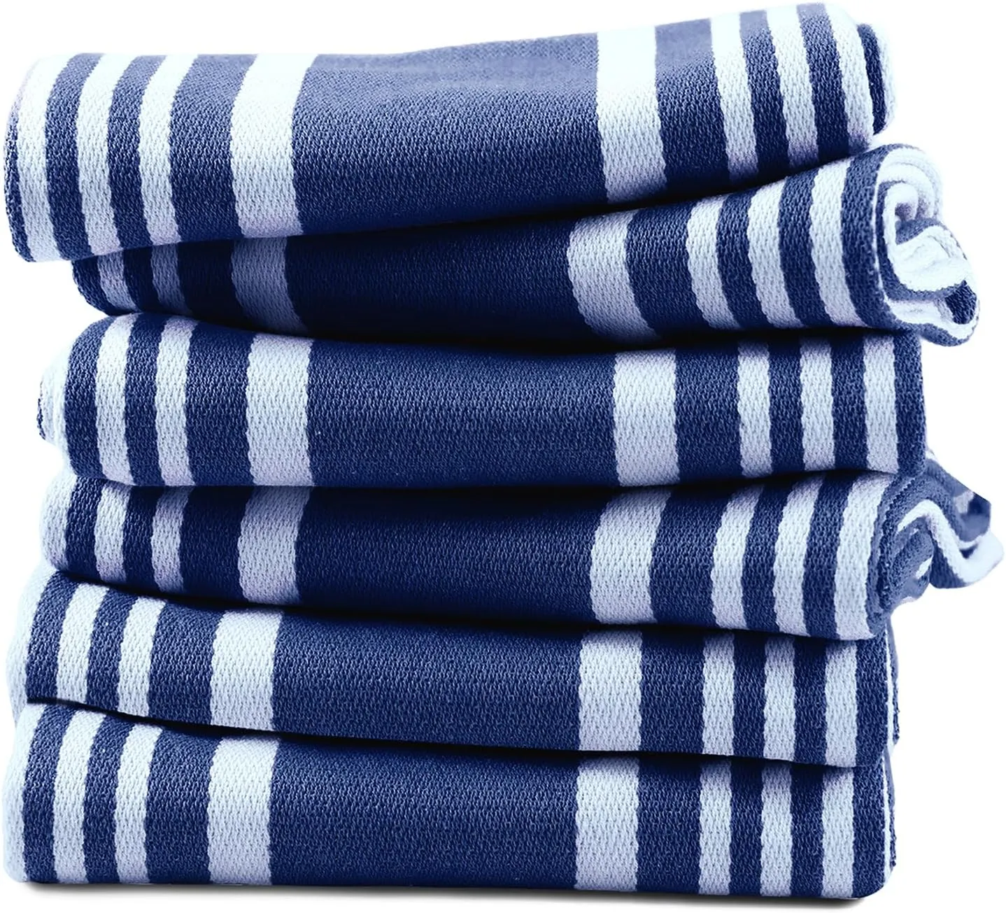 Texas Linen Co. American Stripe Kitchen Towels 100% Cotton Pack of 6, Highly Absorbent Quick Drying, Soft Dish Towels 20x30 Inch for Kitchen w Hanging Loop, Hand & Tea Towel - Ink Blue & White Striped