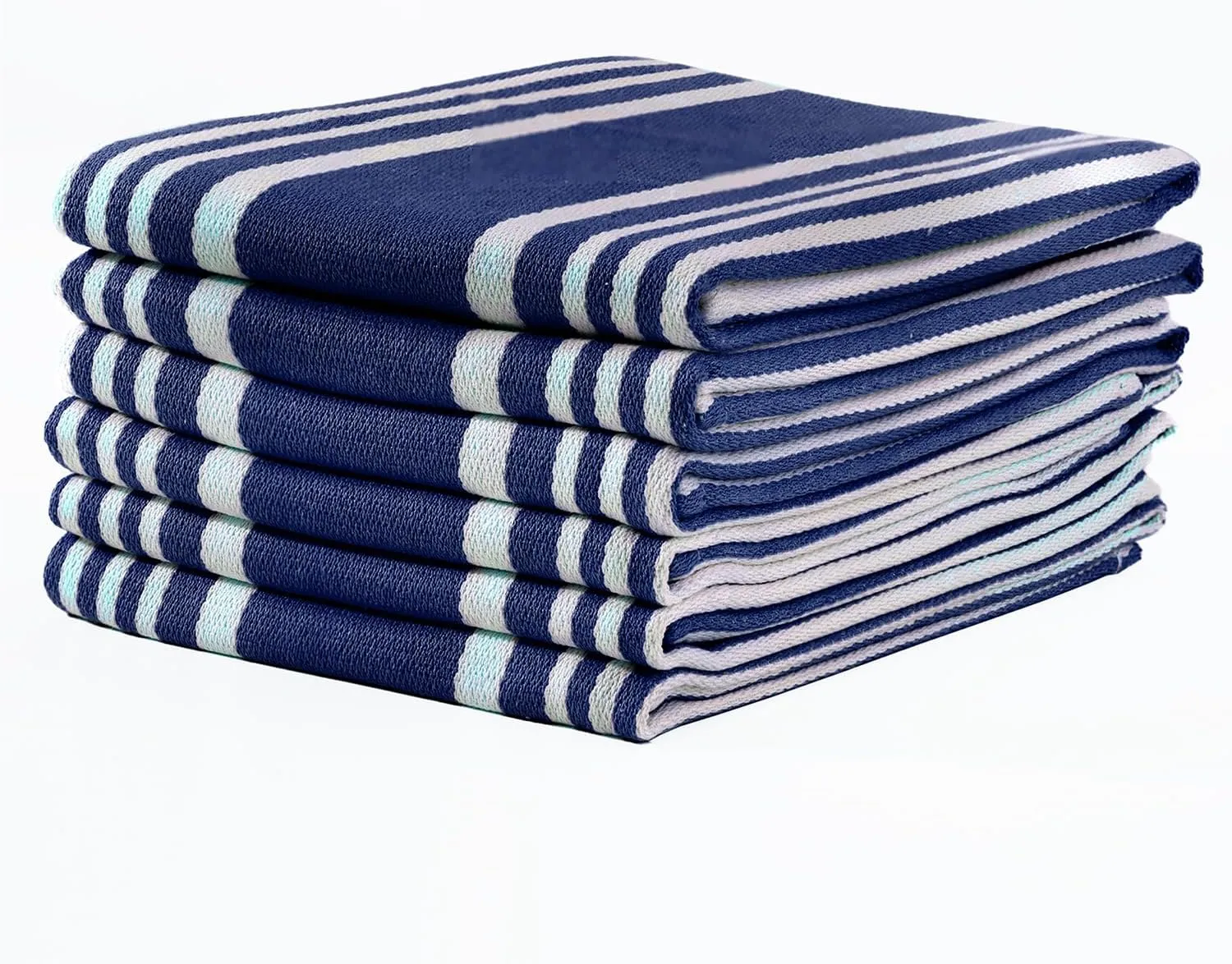 Texas Linen Co. American Stripe Kitchen Towels 100% Cotton Pack of 6, Highly Absorbent Quick Drying, Soft Dish Towels 20x30 Inch for Kitchen w Hanging Loop, Hand & Tea Towel - Ink Blue & White Striped