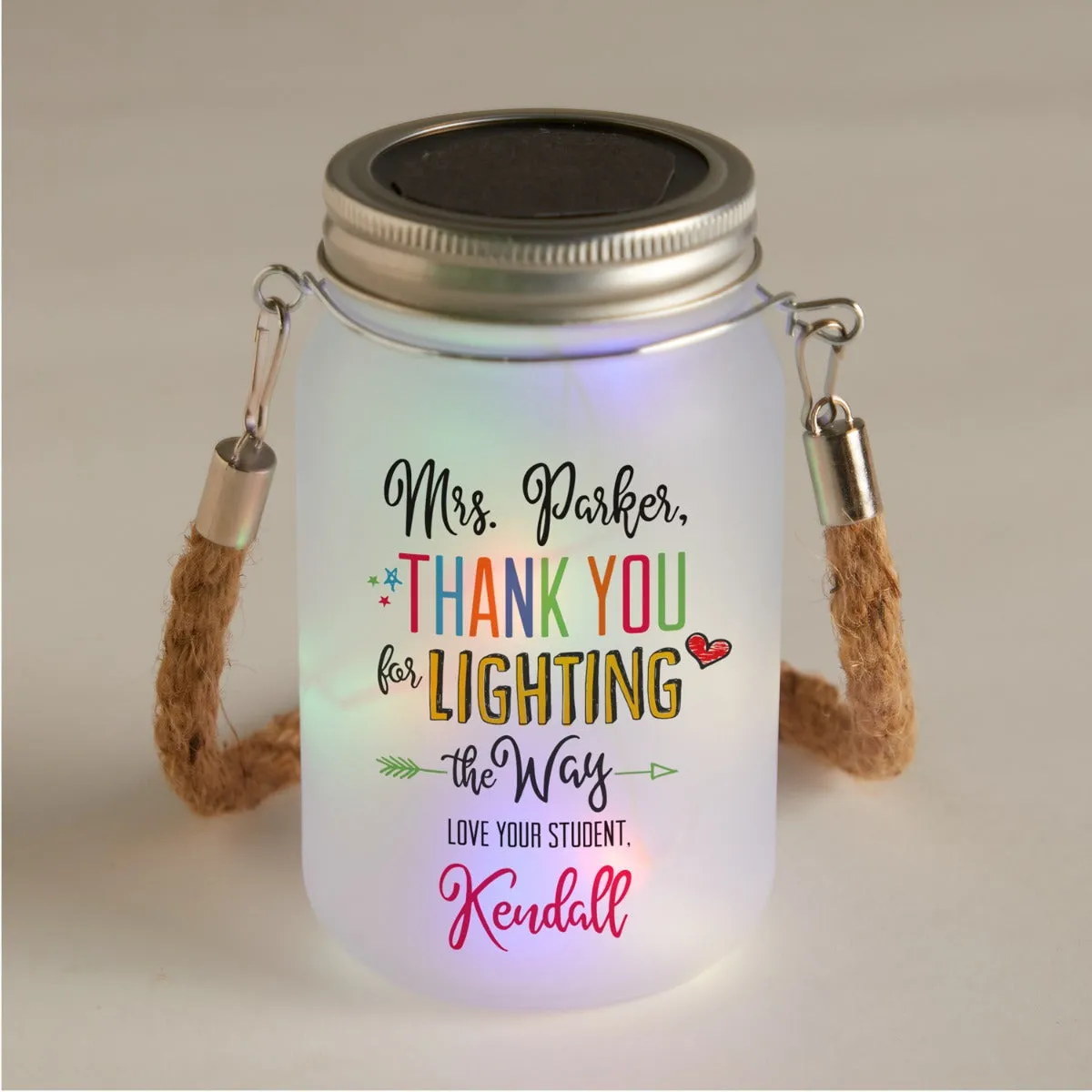 Thank you for Lighting the Way Solar Mason Jar with Colored Lights