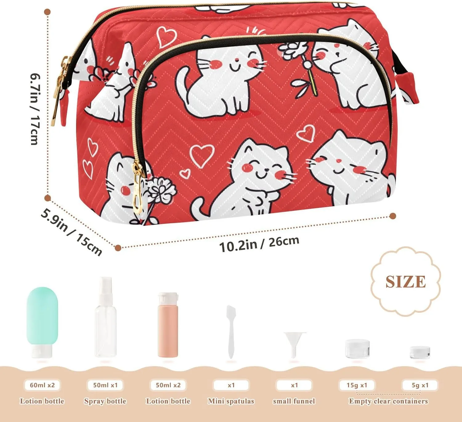 Thanksgiving Day Manx Cats Red Makeup Bags Essentials Travel Cosmetic Bags Women Coin Purse for Travel Kit