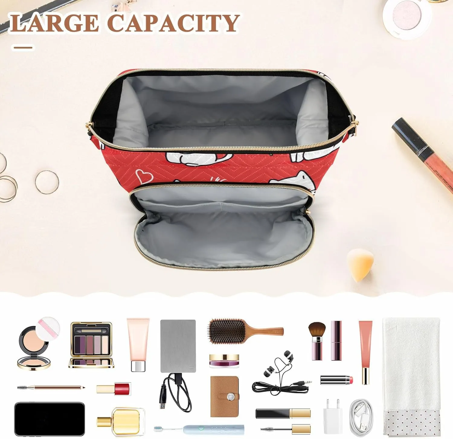 Thanksgiving Day Manx Cats Red Makeup Bags Essentials Travel Cosmetic Bags Women Coin Purse for Travel Kit