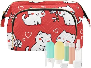 Thanksgiving Day Manx Cats Red Makeup Bags Essentials Travel Cosmetic Bags Women Coin Purse for Travel Kit