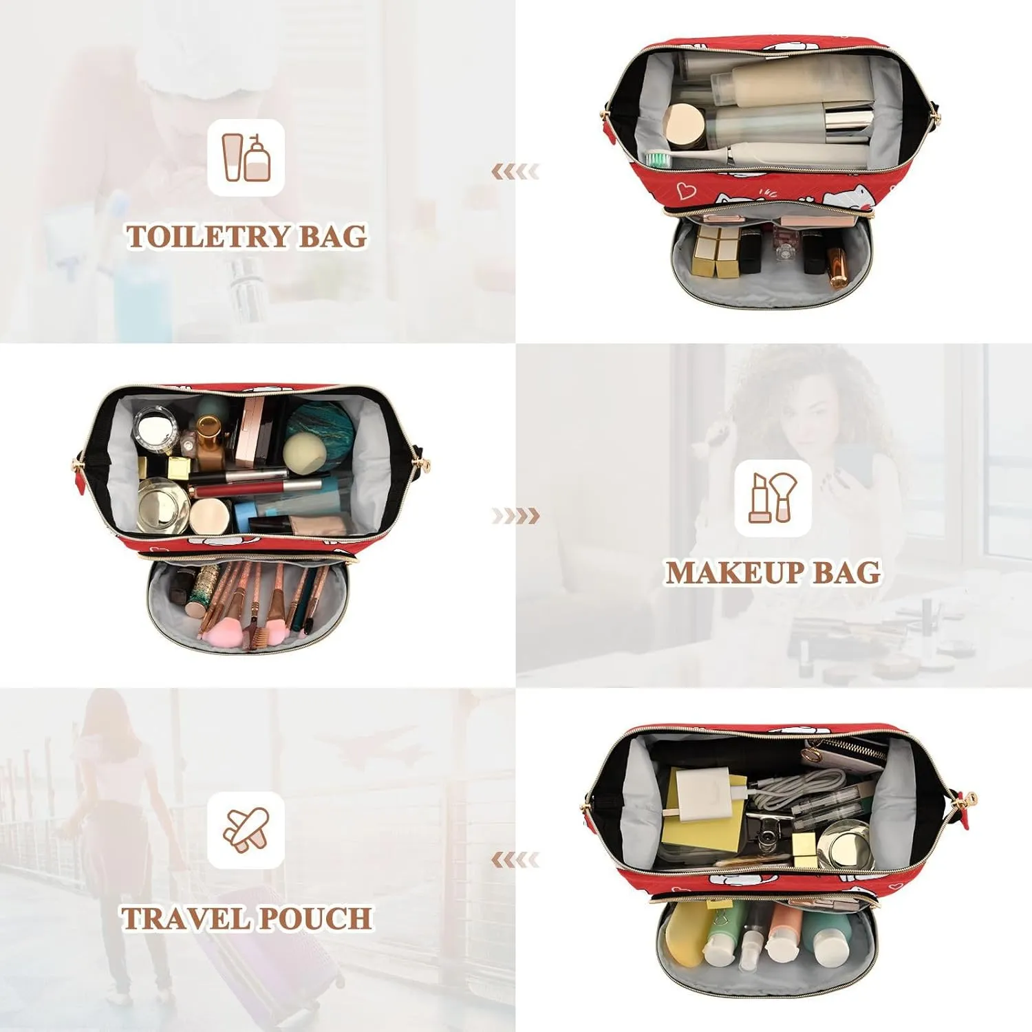 Thanksgiving Day Manx Cats Red Makeup Bags Essentials Travel Cosmetic Bags Women Coin Purse for Travel Kit