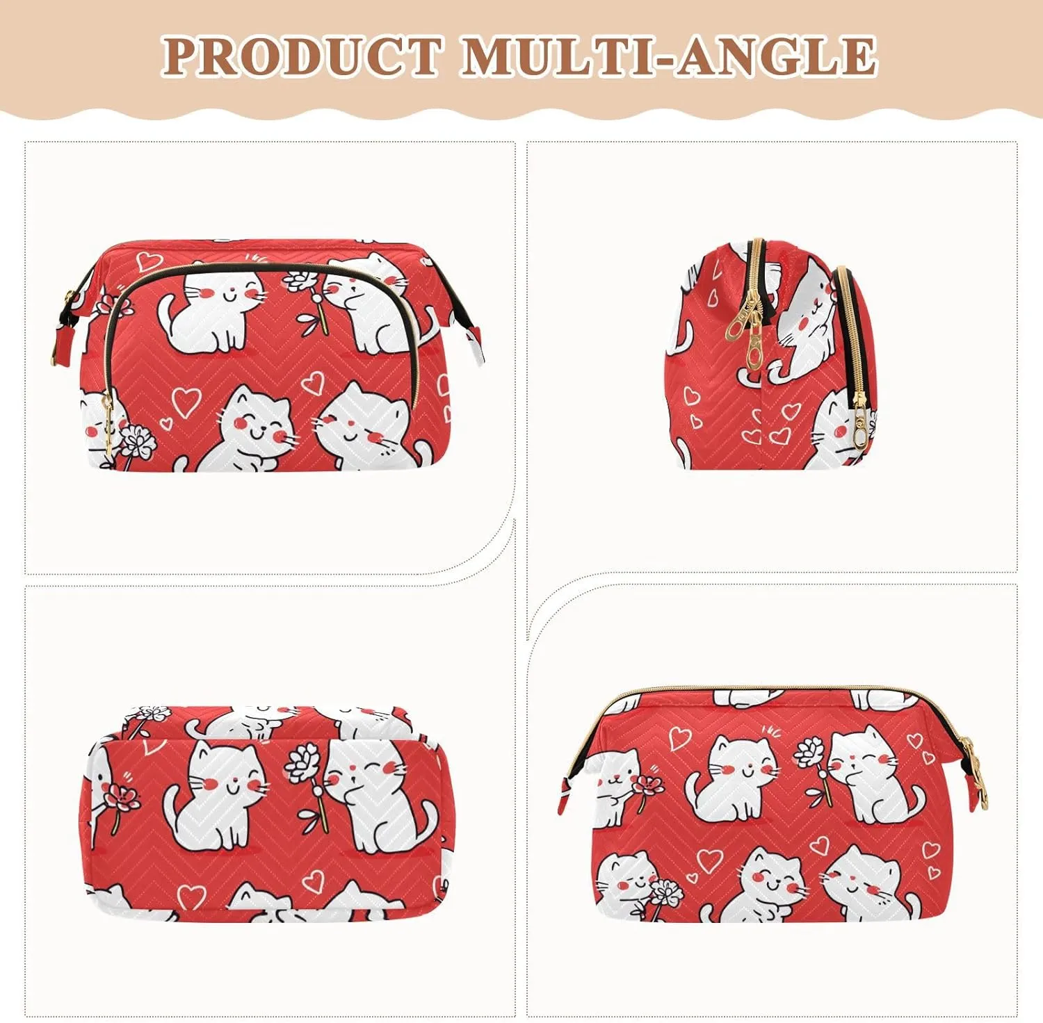 Thanksgiving Day Manx Cats Red Makeup Bags Essentials Travel Cosmetic Bags Women Coin Purse for Travel Kit