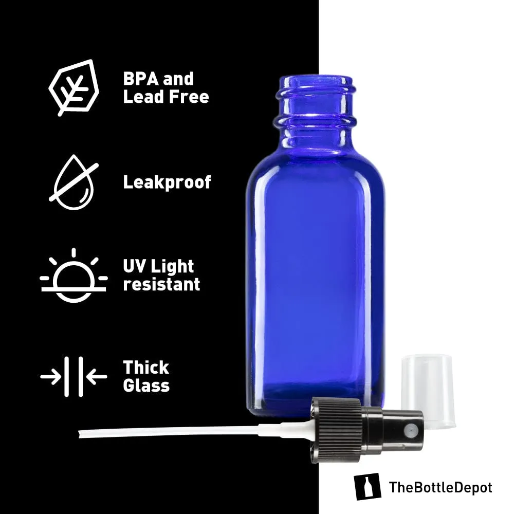 The Bottle Depot - 72 Pack - 1 oz Glass Spray Bottle - Blue - 20-400 Neck Finish - Boston Round Bottles - UV Rays Protection