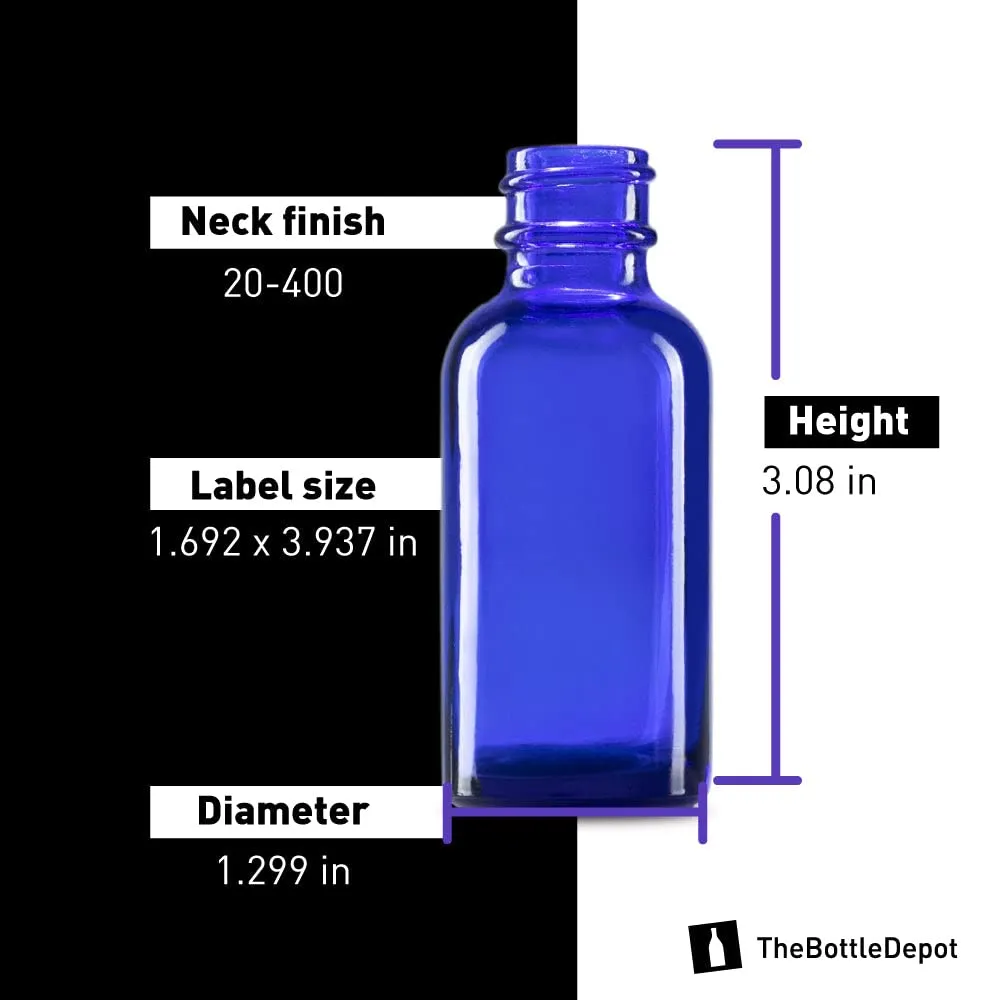 The Bottle Depot - 72 Pack - 1 oz Glass Spray Bottle - Blue - 20-400 Neck Finish - Boston Round Bottles - UV Rays Protection