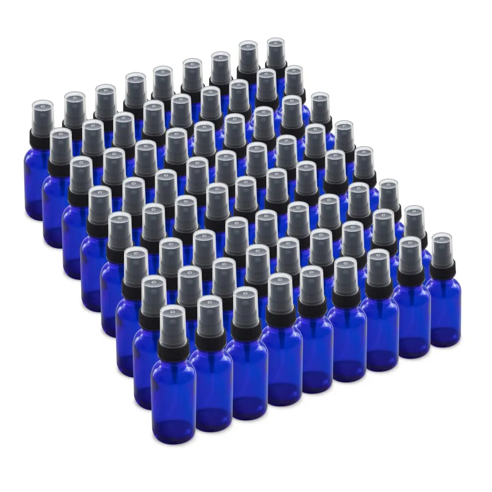 The Bottle Depot - 72 Pack - 1 oz Glass Spray Bottle - Blue - 20-400 Neck Finish - Boston Round Bottles - UV Rays Protection