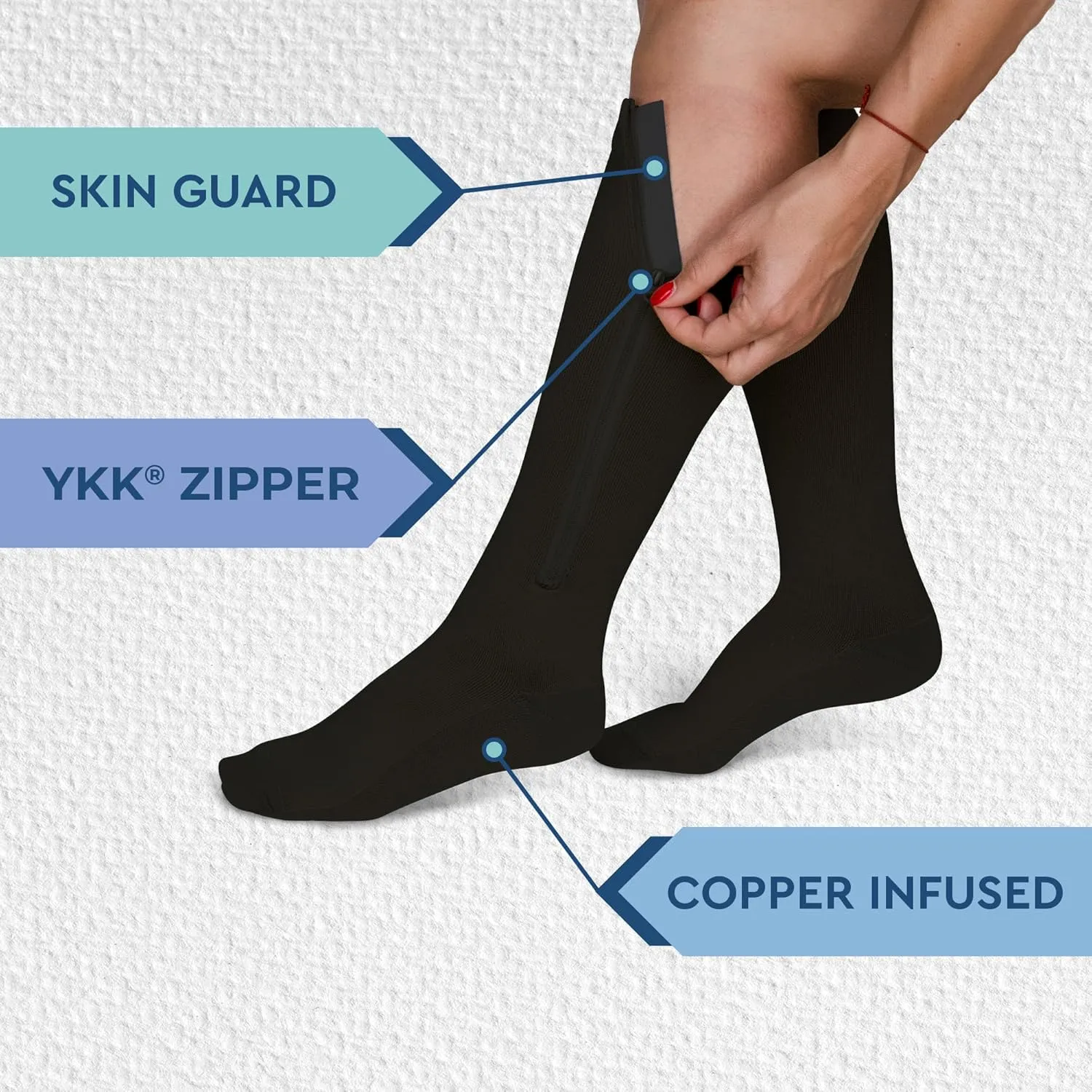 TheraMagic™ Zipper Compression Socks for Men & Women, 20-30mmHg Closed Toe Graduated Zippered Compression Stocking