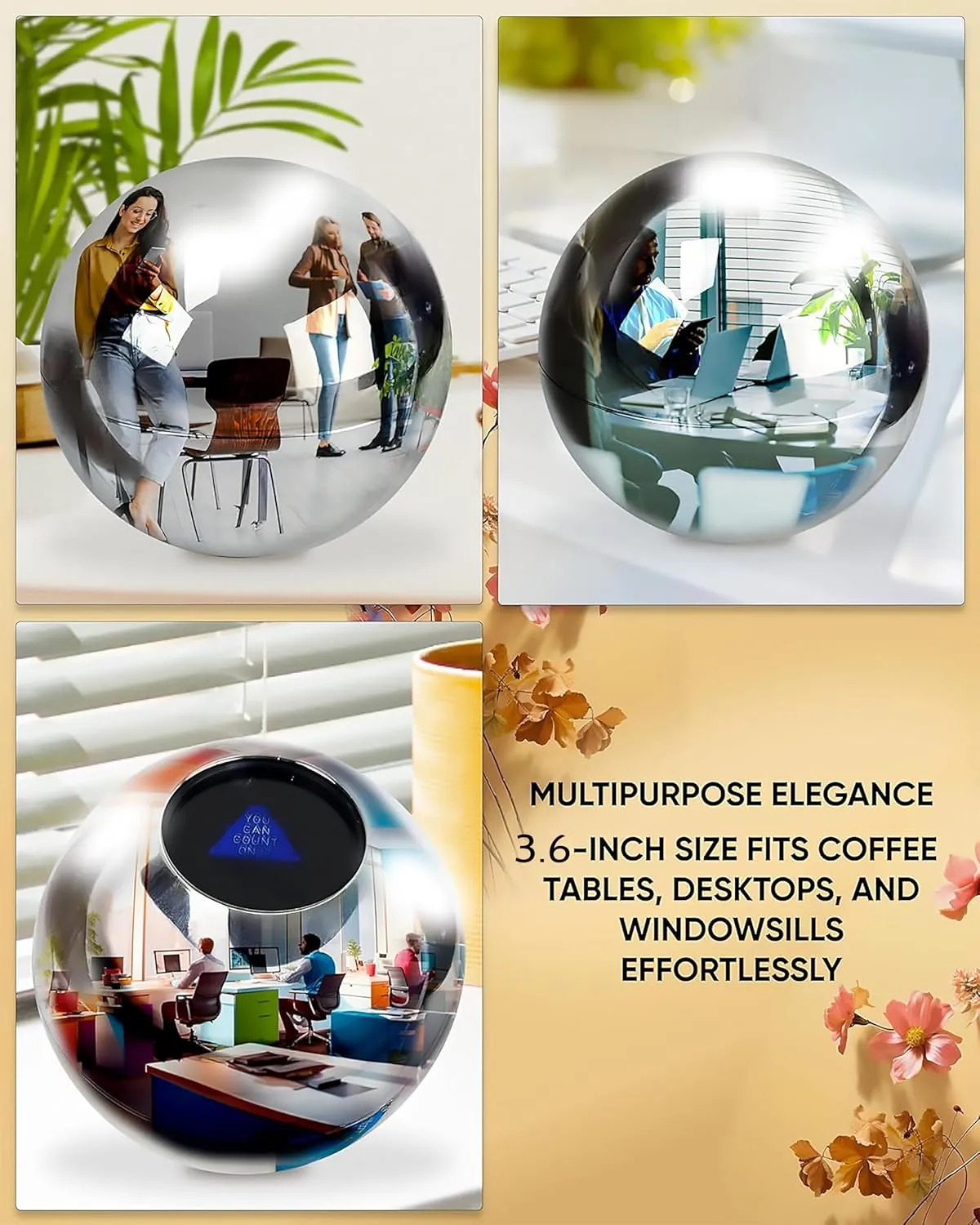 TidyFriend Convex Mirror Fortune Telling Ball Cubicle Decorations - Magic 8 Desk Mirror to See Behind You, Aesthetic Office Cubicle Accessories (Silver)
