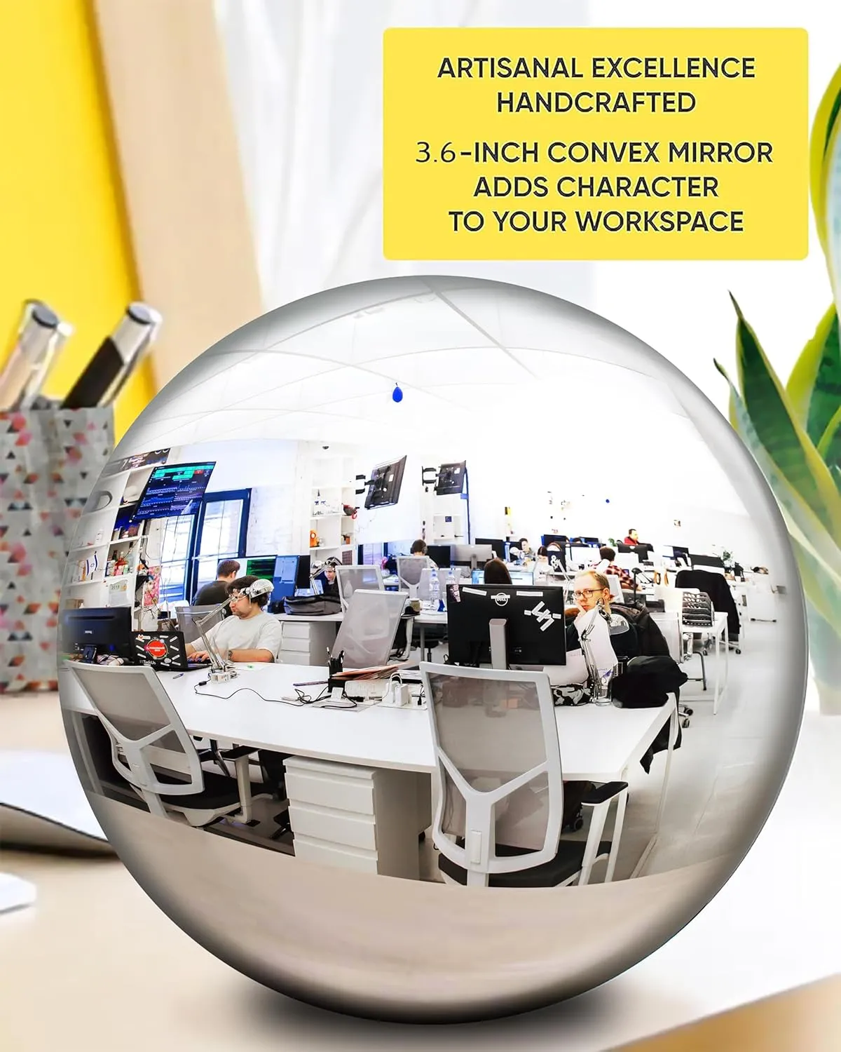 TidyFriend Convex Mirror Fortune Telling Ball Cubicle Decorations - Magic 8 Desk Mirror to See Behind You, Aesthetic Office Cubicle Accessories (Silver)