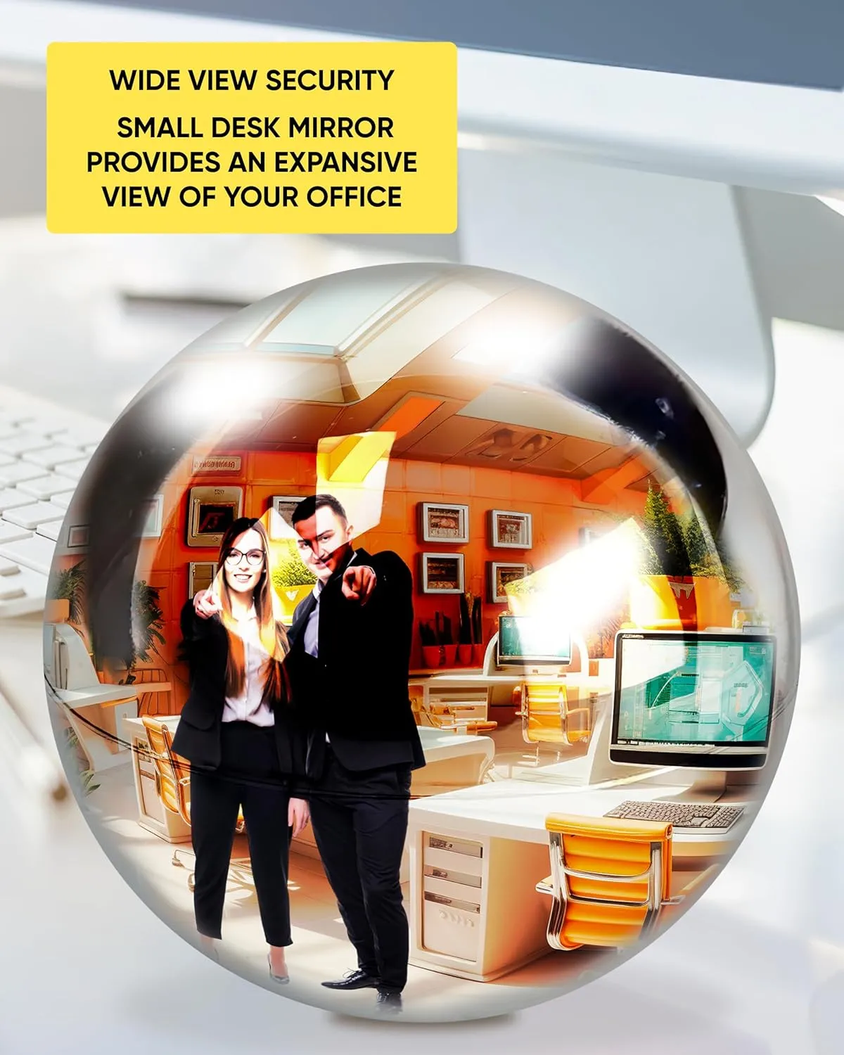 TidyFriend Convex Mirror Fortune Telling Ball Cubicle Decorations - Magic 8 Desk Mirror to See Behind You, Aesthetic Office Cubicle Accessories (Silver)