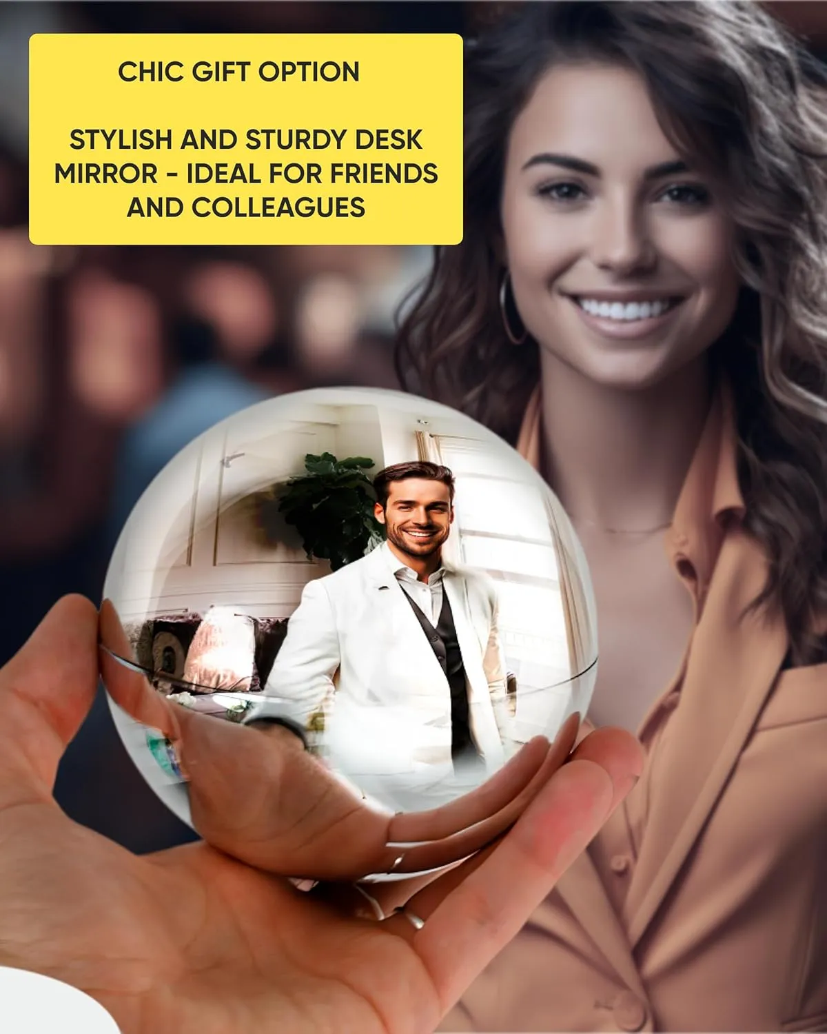 TidyFriend Convex Mirror Fortune Telling Ball Cubicle Decorations - Magic 8 Desk Mirror to See Behind You, Aesthetic Office Cubicle Accessories (Silver)