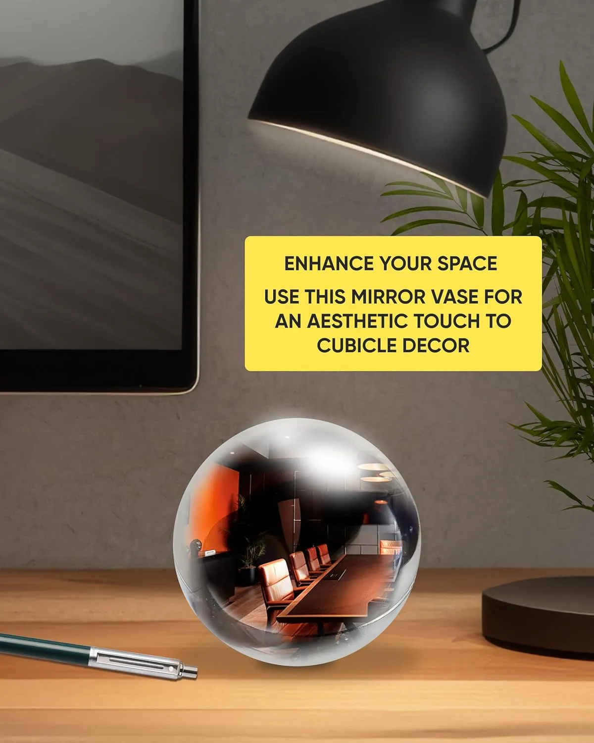 TidyFriend Convex Mirror Fortune Telling Ball Cubicle Decorations - Magic 8 Desk Mirror to See Behind You, Aesthetic Office Cubicle Accessories (Silver)