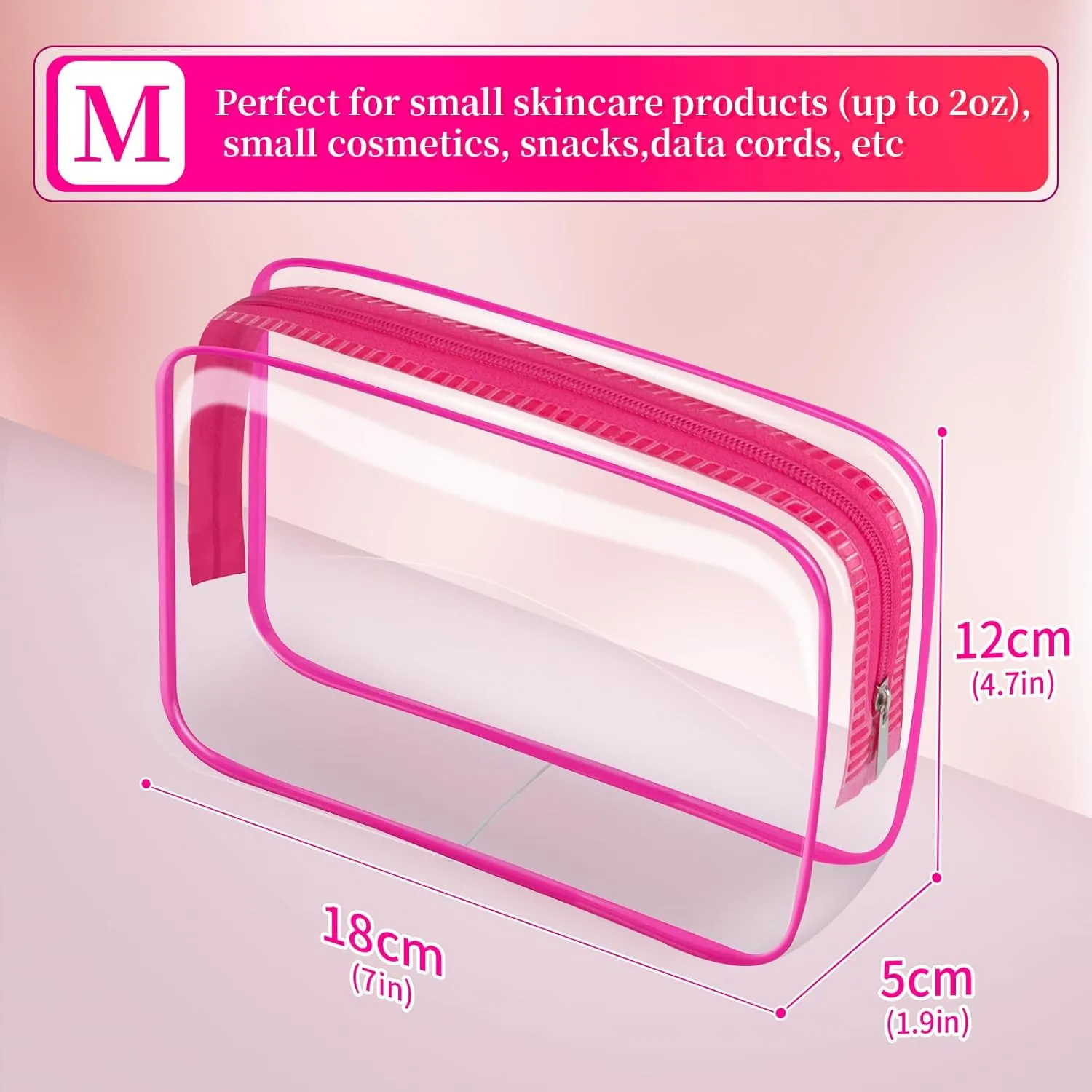 TISRATOK 24 PCS Clear Toiletry Bag for Women Men, Transparent Cosmetic Bag for Travel Makeup Organizer TSA Approved Pouch - Rose Red, Medium