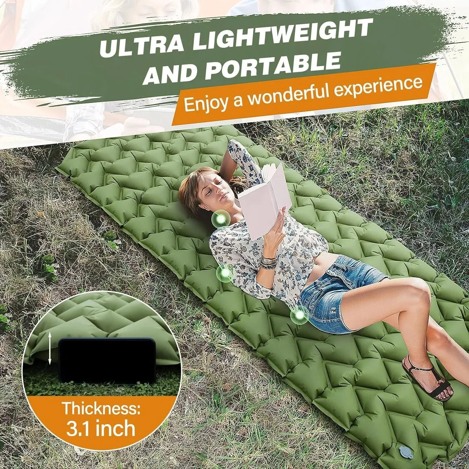 TLXT Camping Air Mattress Twin with Pillow – Ultralight & 3" Thick