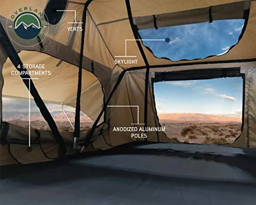TMBK 3 Person Roof Top Tent with Rain Fly Tan Base & Green Rainfly