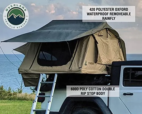 TMBK 3 Person Roof Top Tent with Rain Fly Tan Base & Green Rainfly