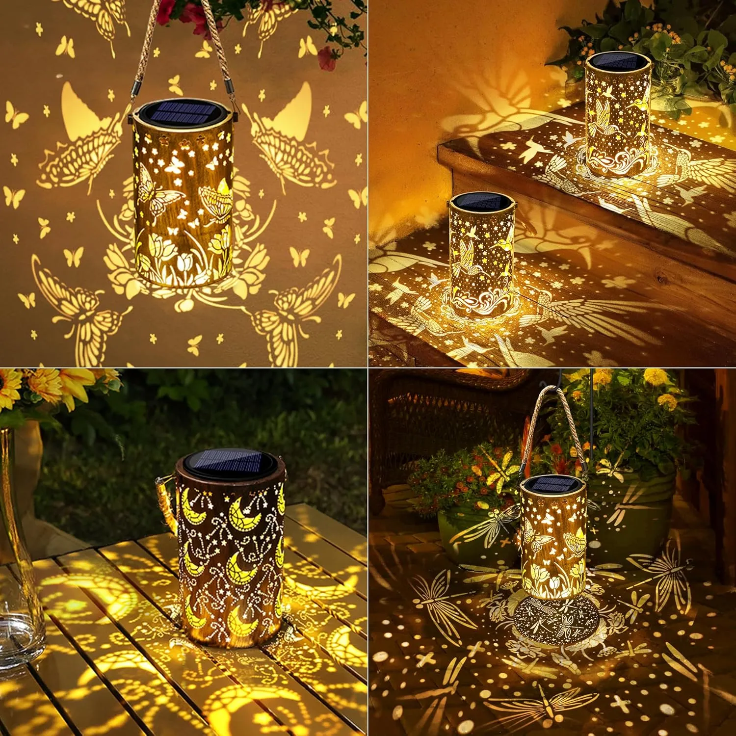 Toodour Solar Lantern Outdoor, Hummingbird Gifts for Women Mom Grandma Hanging Solar Outdoor Lights Waterproof, Hollow Out Retro Metal Hummingbird Lights for Patio, Balcony, Walkway, Yard Decorations