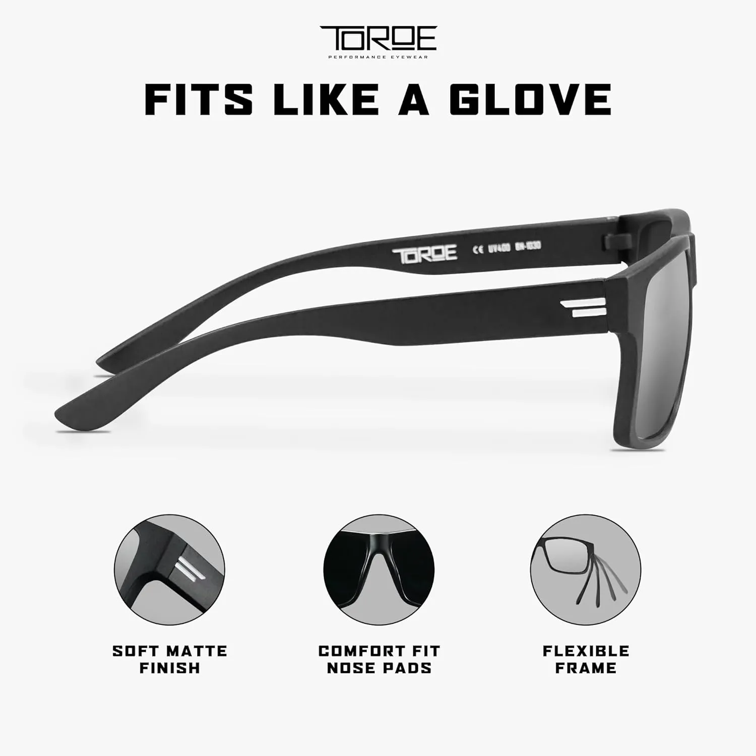 TOROE Classic RANGE TR90 Frame Polarized Unbreakable Sunglasses with Hydrophobic Coated Polycarbonate AR Lenses