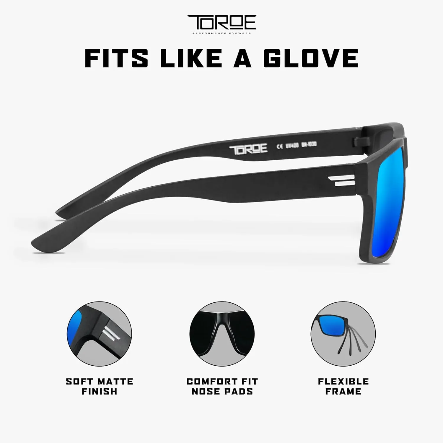 TOROE Classic RANGE TR90 Frame Polarized Unbreakable Sunglasses with Hydrophobic Coated Polycarbonate AR Lenses