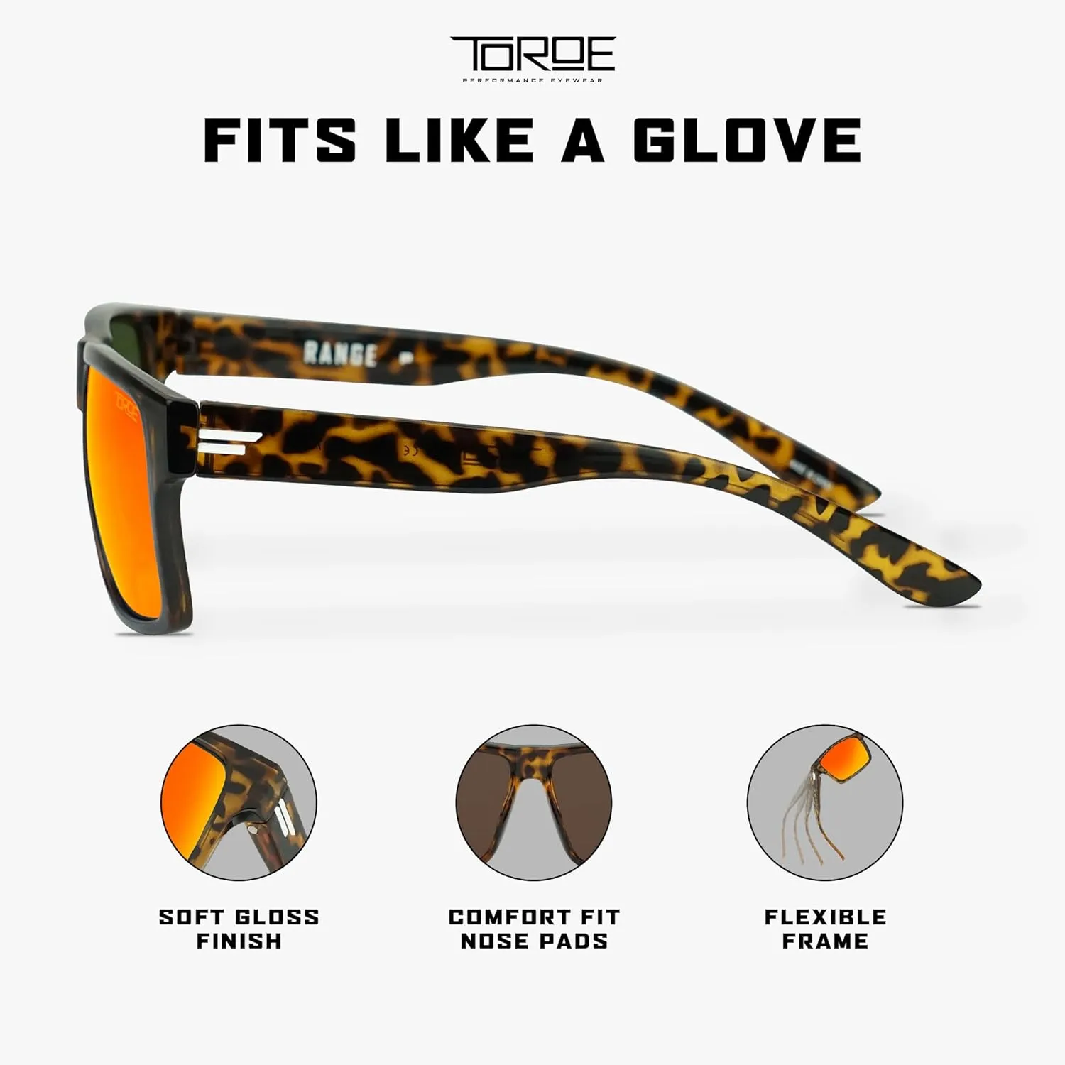 TOROE Classic RANGE TR90 Frame Polarized Unbreakable Sunglasses with Hydrophobic Coated Polycarbonate AR Lenses
