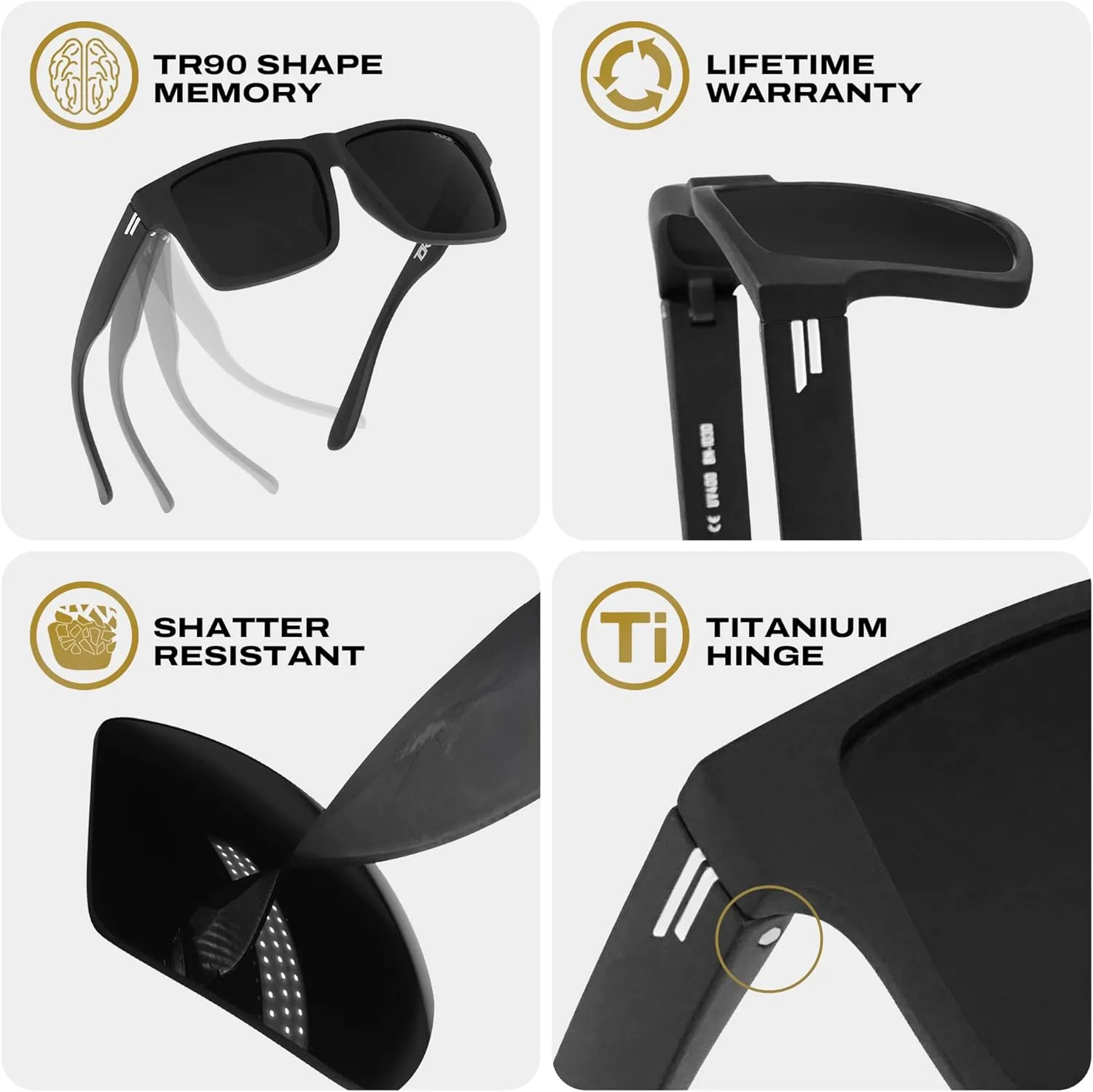 TOROE Classic RANGE TR90 Frame Polarized Unbreakable Sunglasses with Hydrophobic Coated Polycarbonate AR Lenses