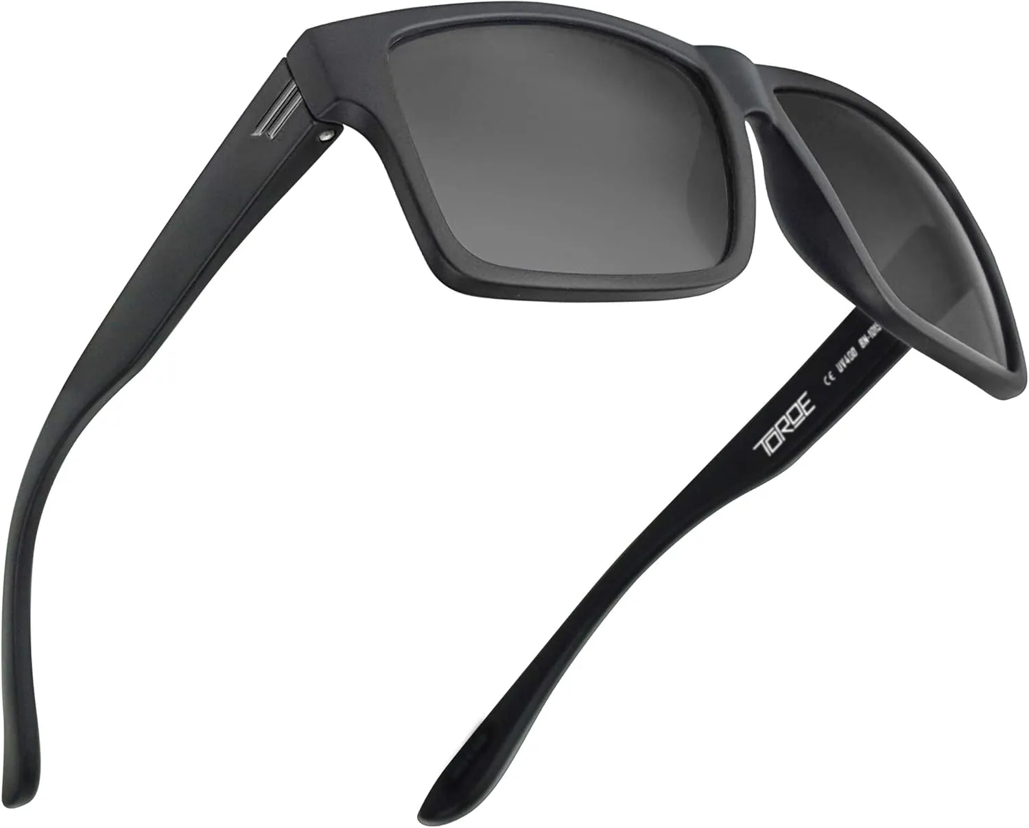 TOROE TR90 Square Frame Grade A Polarized Black Emblem Sunglasses with Anti Reflective Water Repellent Polycarbonate Lenses