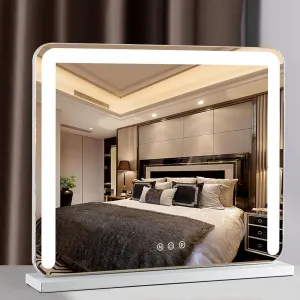 Touch Screen Lighted Up Mirror Make Up Mirror With LED Lights, Rectangle Lighted Vanity Mirror Tabletop Beauty Mirrors Smart Control For Dressing Table, Desk, Bathroom, Bedroom ( Color : White , Size