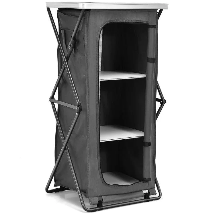 TrailMate™ Folding Camp Storage Cabinet – Weather-Ready Organizer for Campsite & Overland Kitchens