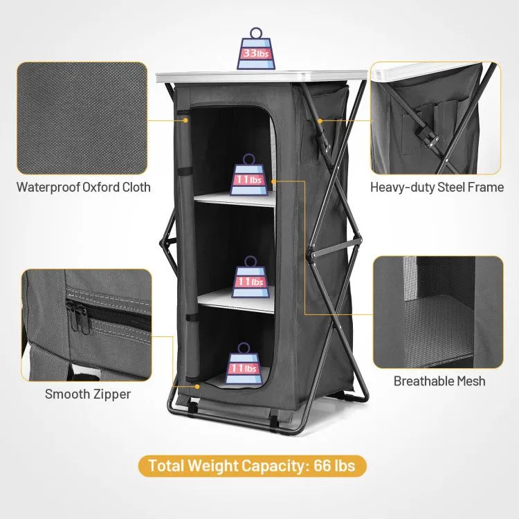 TrailMate™ Folding Camp Storage Cabinet – Weather-Ready Organizer for Campsite & Overland Kitchens